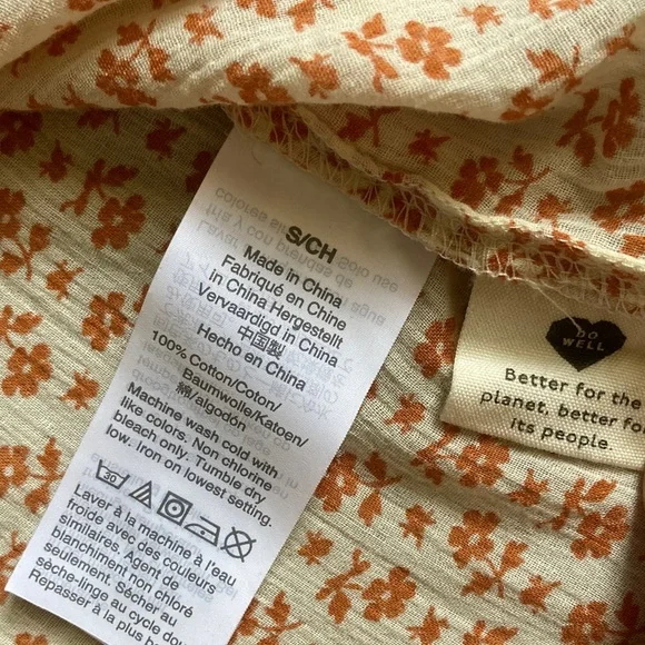 MADEWELL orange floral ruffle-yoke prairie top, Small. - Picture 10 of 11